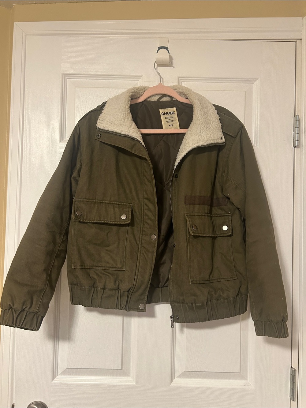 Garage Olive Green Sherpa-Lined Puffer Jacket